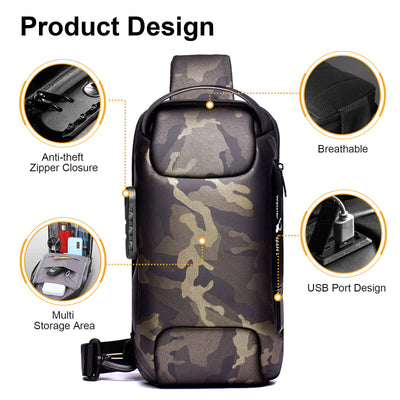 Men's Sling Backpack Waterproof Anti-theft Shoulder Crossbody Bag USB Port Pack