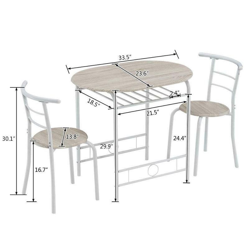 3 Pcs Dining Room Bistro Set, Table and Chairs with Built-in Wine Rack