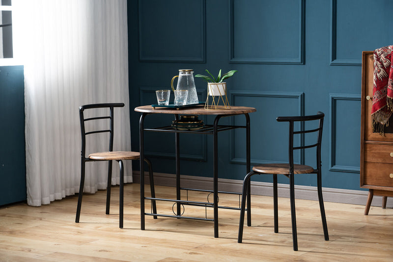 3 Pcs Dining Room Bistro Set, Table and Chairs with Built-in Wine Rack