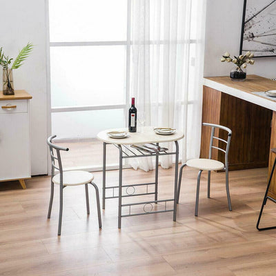 3 Pcs Dining Room Bistro Set, Table and Chairs with Built-in Wine Rack