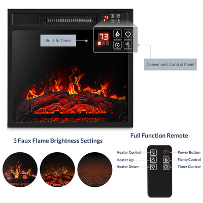 Embedded Electric Fireplace Heater Insert, 18" Firebox Adjustable Flame Heater with Remote