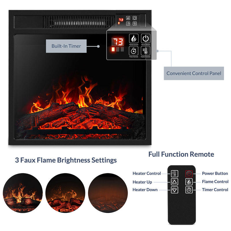 Embedded Electric Fireplace Heater Insert, 18" Firebox Adjustable Flame Heater with Remote