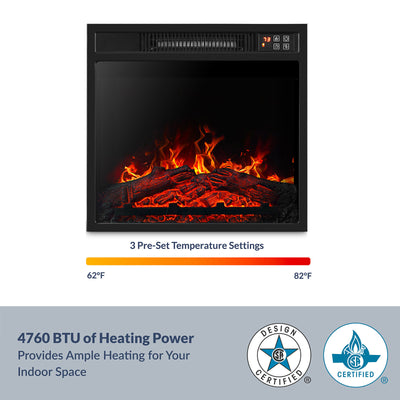 Embedded Electric Fireplace Heater Insert, 18" Firebox Adjustable Flame Heater with Remote