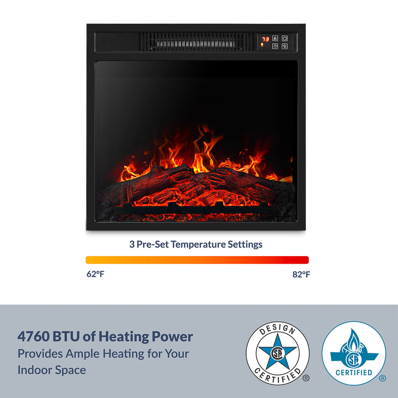 Embedded Electric Fireplace Heater Insert, 18" Firebox Adjustable Flame Heater with Remote