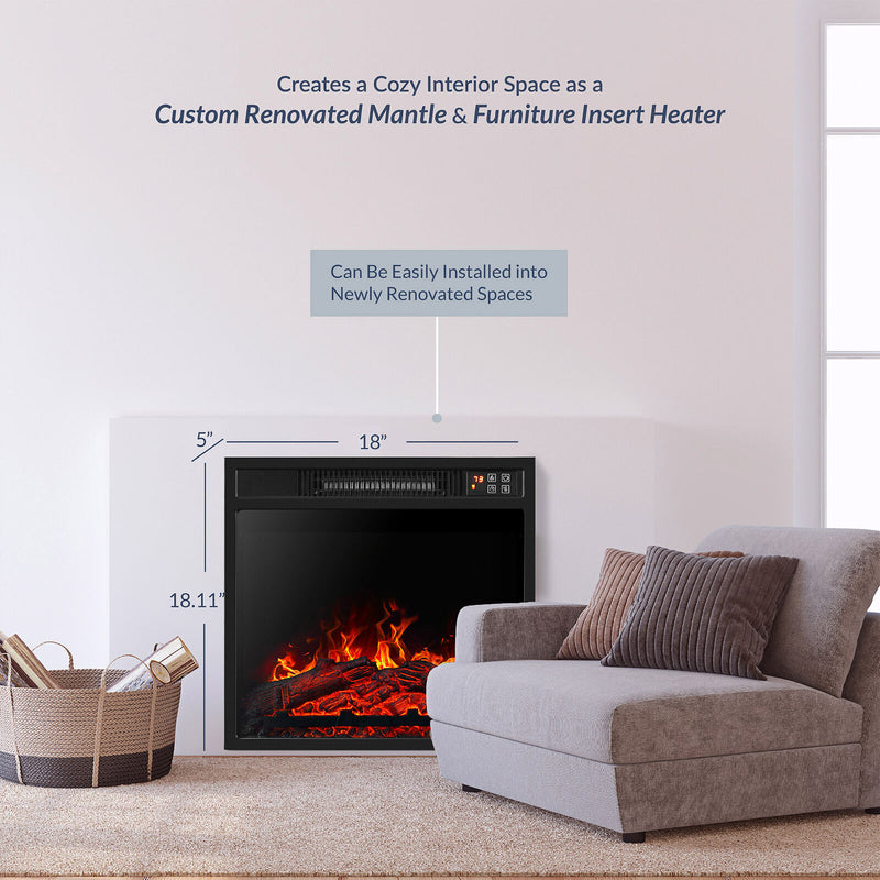 Embedded Electric Fireplace Heater Insert, 18" Firebox Adjustable Flame Heater with Remote