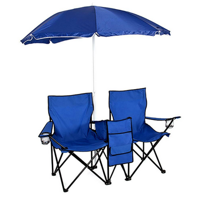 Foldable Camping Chair with Umbrella and Cooler Outdoor Folding Double Chairs for Picnic Beach Fishing