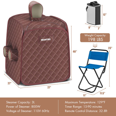 800W 2 Person Portable Steam Sauna SPA Tent with 3L Steamer