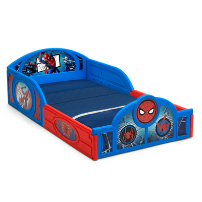 Marvel Spider Man Sleep and Play Toddler Bed, Kid’s Plastic Bed with Built-In Guardrails