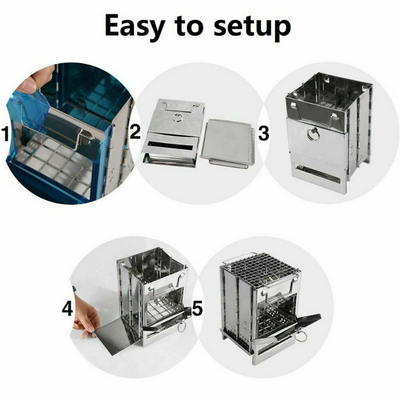 Portable Stainless Steel Camping Wood Alcohol Burning Stove Outdoor Picnic BBQ