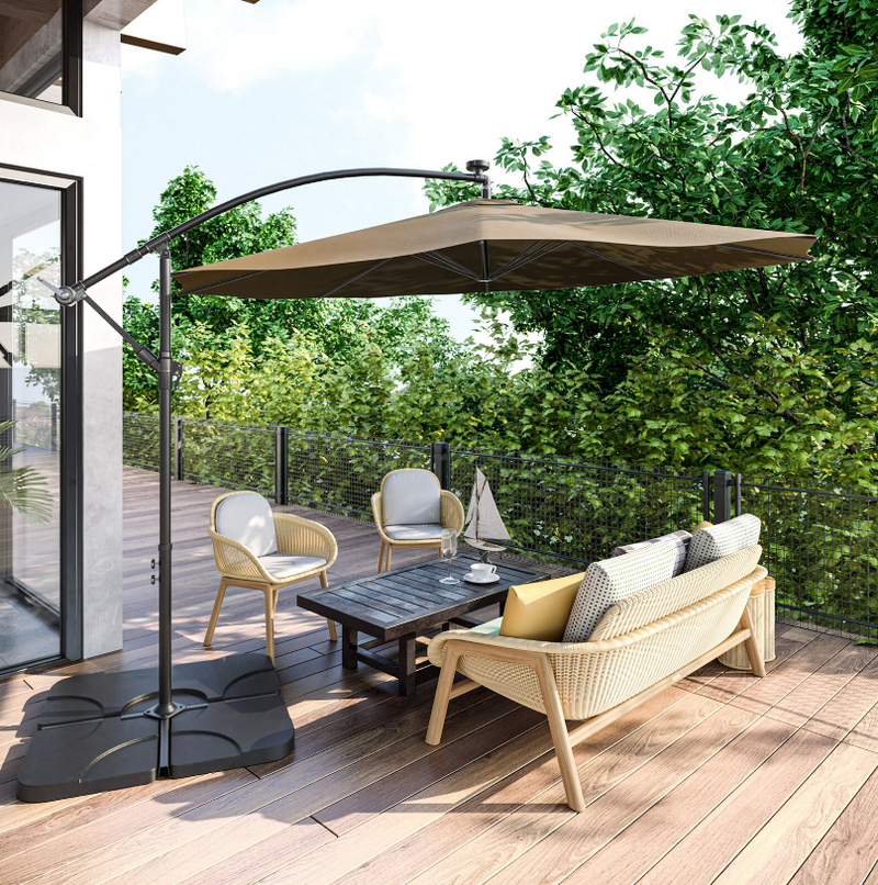 Hanging Patio Deck Umbrella 10 Ft Sun Shade Canopy Offset UV Resistant with Base