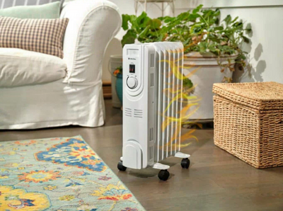 Electric Radiant Space Heater, Oil-Filled Indoor Rolling Radiator Heater 1200W