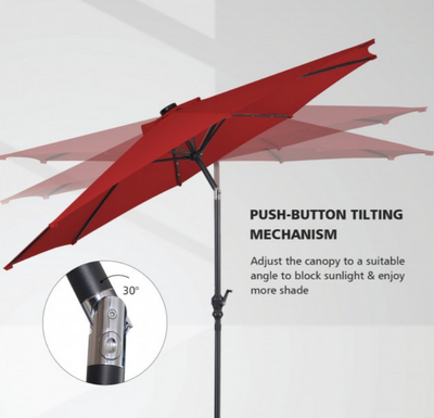 10 Ft Outdoor Patio Umbrella with Lights, Solar Pool Garden Umbrella