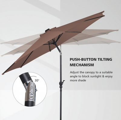 10 Ft Outdoor Patio Umbrella with Lights, Solar Pool Garden Umbrella