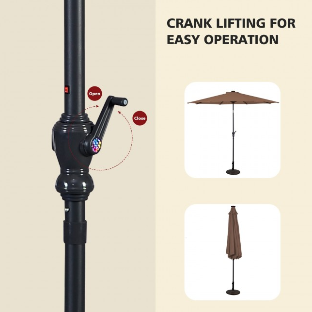 10 Ft Outdoor Patio Umbrella with Lights, Solar Pool Garden Umbrella