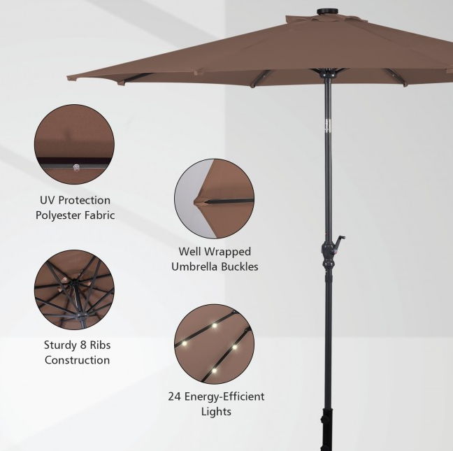 10 Ft Outdoor Patio Umbrella with Lights, Solar Pool Garden Umbrella