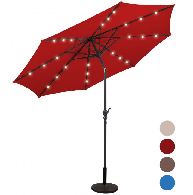 10 Ft Outdoor Patio Umbrella with Lights, Solar Pool Garden Umbrella