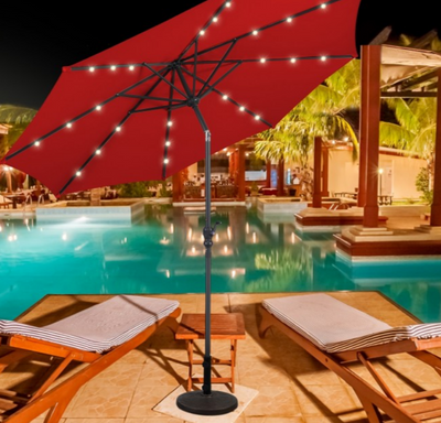 10 Ft Outdoor Patio Umbrella with Lights, Solar Pool Garden Umbrella