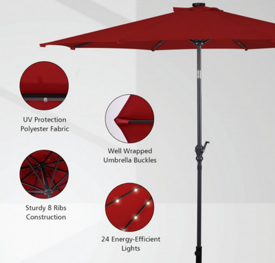 10 Ft Outdoor Patio Umbrella with Lights, Solar Pool Garden Umbrella