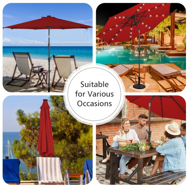 10 Ft Outdoor Patio Umbrella with Lights, Solar Pool Garden Umbrella