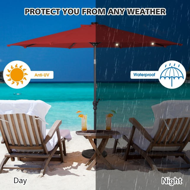 10 Ft Outdoor Patio Umbrella with Lights, Solar Pool Garden Umbrella