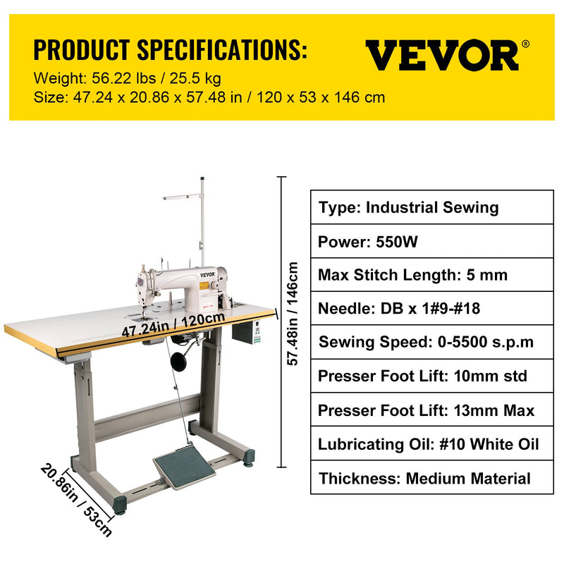 Industrial Sewing Machine Table Stand, Lockstitch Commercial Grade Stitching Machine