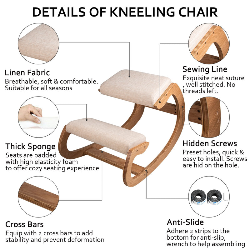 Ergonomic Wooden Kneeling Chair Strengthen Muscles Relieve Fatigue Furniture