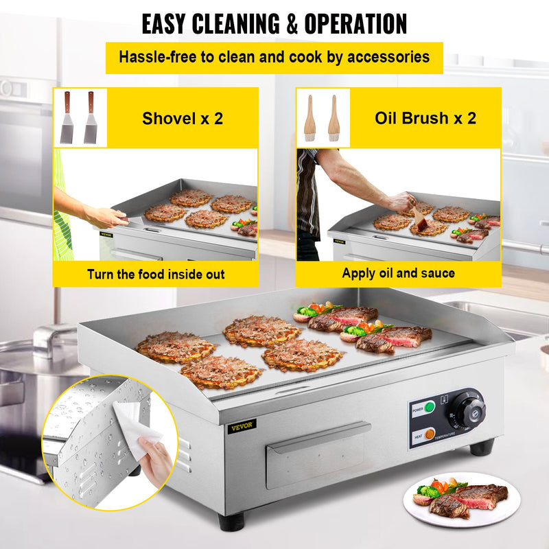 22" Electric Countertop Griddle Commercial Restaurant Grill Stainless Steel Adjustable Temp Control