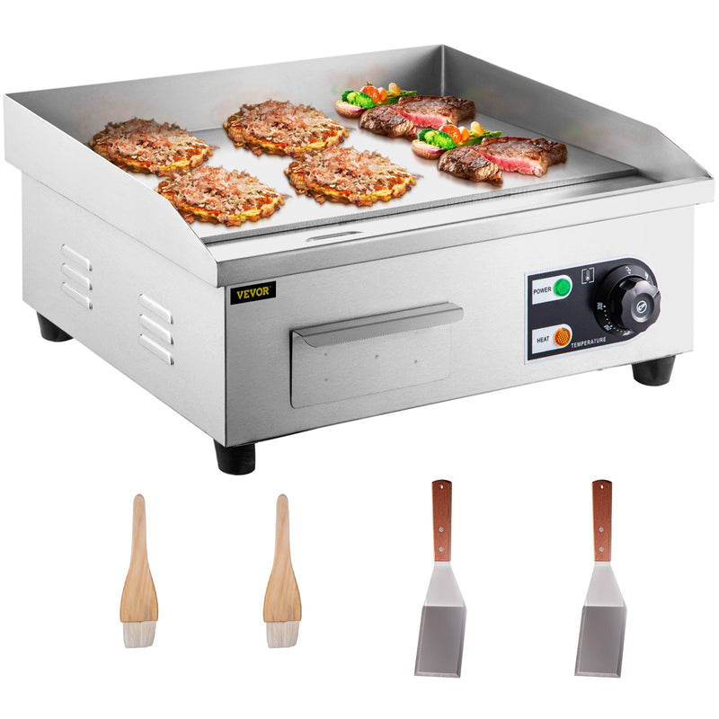 22" Electric Countertop Griddle Commercial Restaurant Grill Stainless Steel Adjustable Temp Control