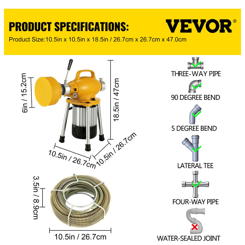 400W Drain Cleaner Unclogger Machine Sectional Drain Auger Cleaning Machine