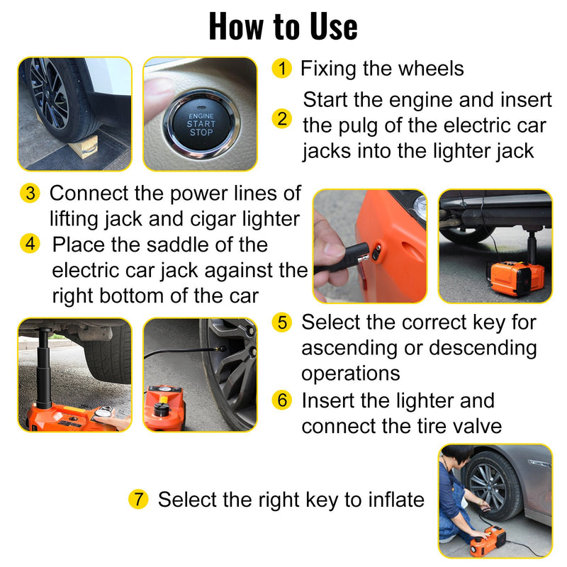 Electric Car Jack Automatic Car Jack 12V DC 5T with Tire Inflator Pump and LED Flashlight
