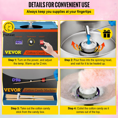 Commercial Cotton Candy Machine Sugar Floss Maker 19.7'' Bowl